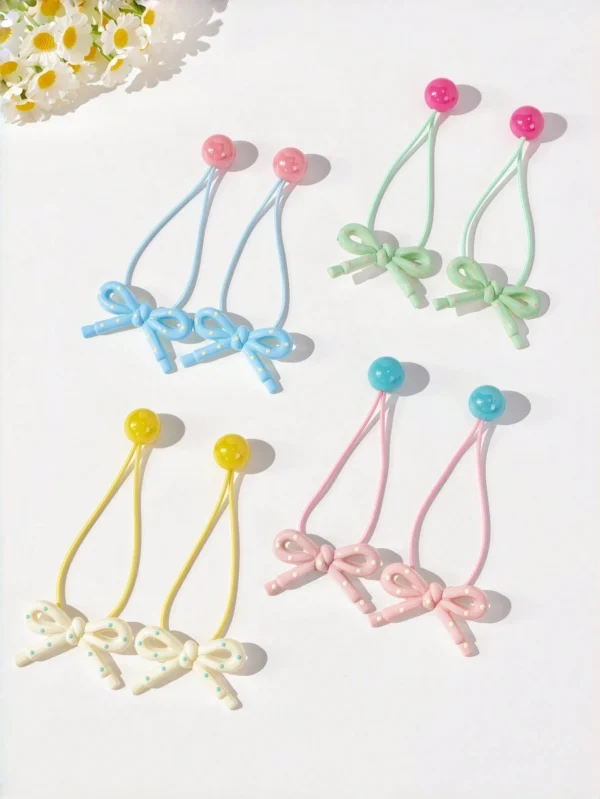 17683671360d8ae56294678b1dccd8c3e9fddfc40f 4pcs Girls' Cute Versatile Cream Polka Dot Bow Elastic Hair Ties
