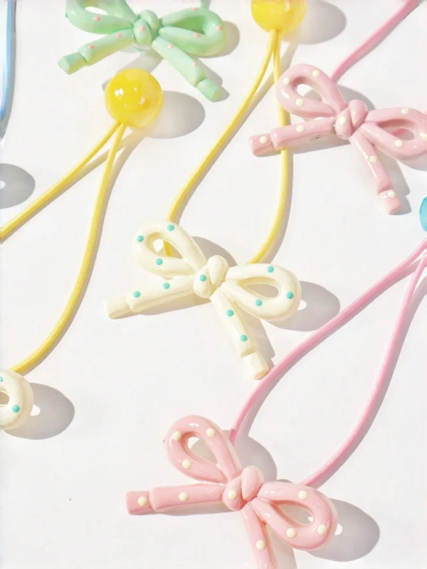 17683671382151813fb0b1a64660131021195d8ca7 4pcs Girls' Cute Versatile Cream Polka Dot Bow Elastic Hair Ties