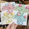 176836726797689c68fb0296abde0cd43e8b1dd2dc 4pcs Girls' Cute Versatile Cream Polka Dot Bow Elastic Hair Ties