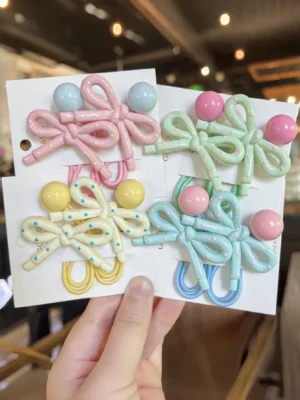 176836726797689c68fb0296abde0cd43e8b1dd2dc 4pcs Girls' Cute Versatile Cream Polka Dot Bow Elastic Hair Ties