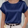 17780324905b6601598b68fd829ca7acf96ccfb322 Miaspire Women's Casual Solid Color Minimalist Round Neck Short Sleeve Shirt
