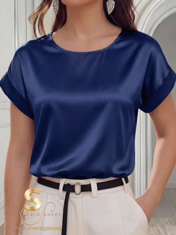 17780324905b6601598b68fd829ca7acf96ccfb322 Miaspire Women's Casual Solid Color Minimalist Round Neck Short Sleeve Shirt