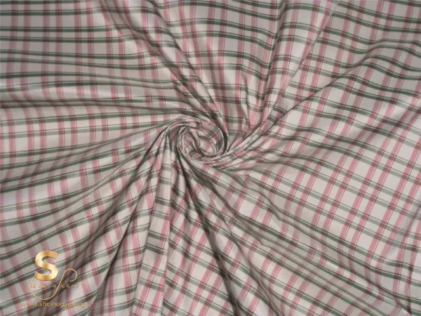 Taffeta Fabric Pink Green & Ivory Color