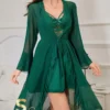 92f1491e-27b3-432d-882f-02901401f900 Three-Piece Set of Women'S Sexy Solid Color Mesh And Lace Pajamas