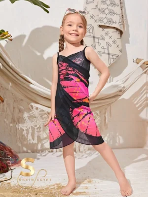 Girls Pink Butterfly Print Coverup