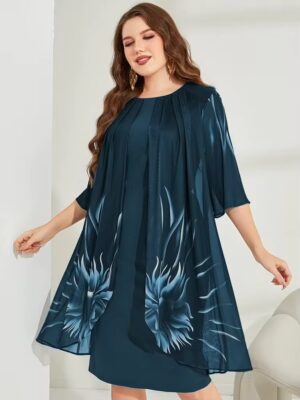 Mulvari Plus Floral Print Fold Pleated Foldover Dress