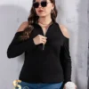 Plus Solid Half Zip Placket T-shirt