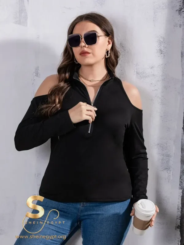 16322934381442c6d47bc15085d58f6076d4c046fc_thumbnail_720x Plus Solid Half Zip Placket T-shirt