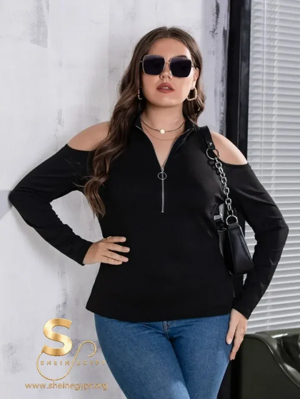 16322934412399c60e634b32934e4cb679a73af19b_thumbnail_720x Plus Solid Half Zip Placket T-shirt