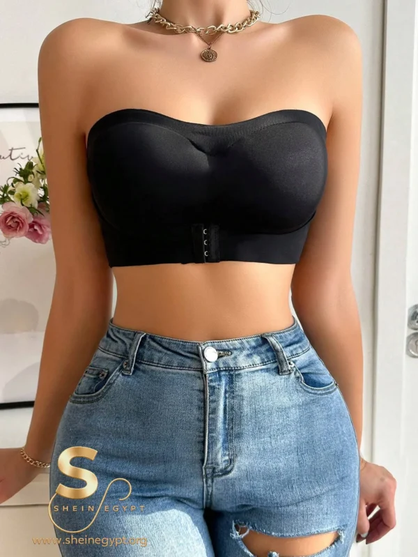 SHEIN Women's Front Closure Padded Bra, Black Strapless Bra