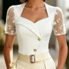 1782824475e888fc0aa428d726812032167ccea735 Elenzga Women's Apricot Short Sleeve Waist