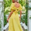 Dresses Floral Embroidery Shirred Tie Back Dress
