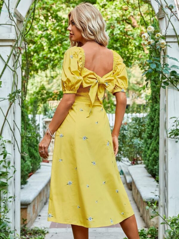Dresses Floral Embroidery Shirred Tie Back Dress