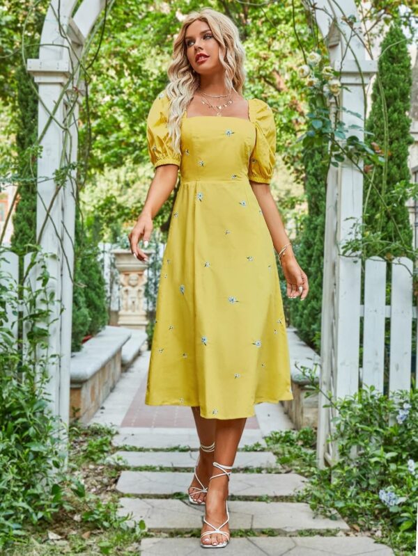 Dresses Floral Embroidery Shirred Tie Back Dress