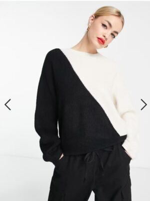 Black Diagonal Colour Block Knitted Jumper