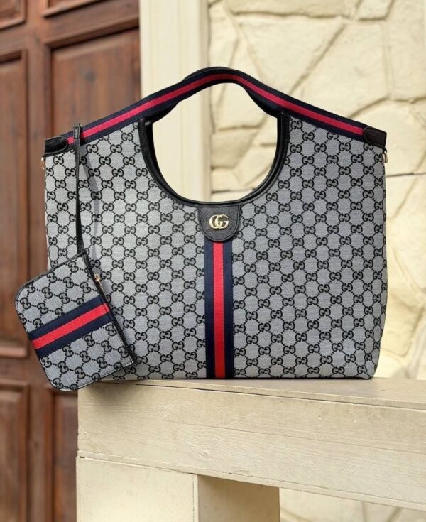 Gucci Style Monogram Tote Bag with Pouch