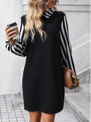 Screenshot 2026-07-12 231156 SHEIN Clasi Striped Print Mock Neck Lantern Sleeve Dress