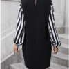 SHEIN Clasi Striped Print Mock Neck Lantern Sleeve Dress
