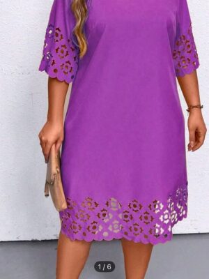 Plus Size Women's Solid Color Concise Daily Wear Hollow Out Dress, For Summer