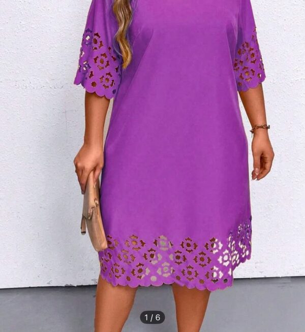 WhatsApp Image 2026-07-08 at 9.20.08 PM Plus Size Women's Solid Color Concise Daily Wear Hollow Out Dress, For Summer