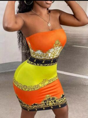 Slaydiva Baroque Print Tube Bodycon Dress