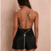 short2 SHEIN BAE Summer Black Backless Mini Dress With Rhinestone Chain Decoration, Elegant And Gorgeous Look For Women