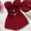 Soleia Women's Burgundy Red Summer 70s Night Out Party Romper