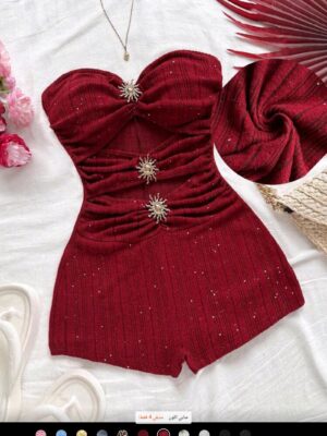 Soleia Women's Burgundy Red Summer 70s Night Out Party Romper