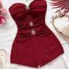 Soleia Women's Burgundy Red Summer 70s Night Out Party Romper