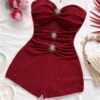 Soleia Women's Burgundy Red Summer 70s Night Out Party Romper
