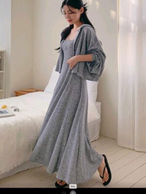 DAZY 2pcs/Set Women Autumn Embellished Drop Shoulder Long Sleeve Hooded Jacket And Sling Dress