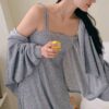 DAZY 2pcs/Set Women Autumn Embellished Drop Shoulder Long Sleeve Hooded Jacket And Sling Dress