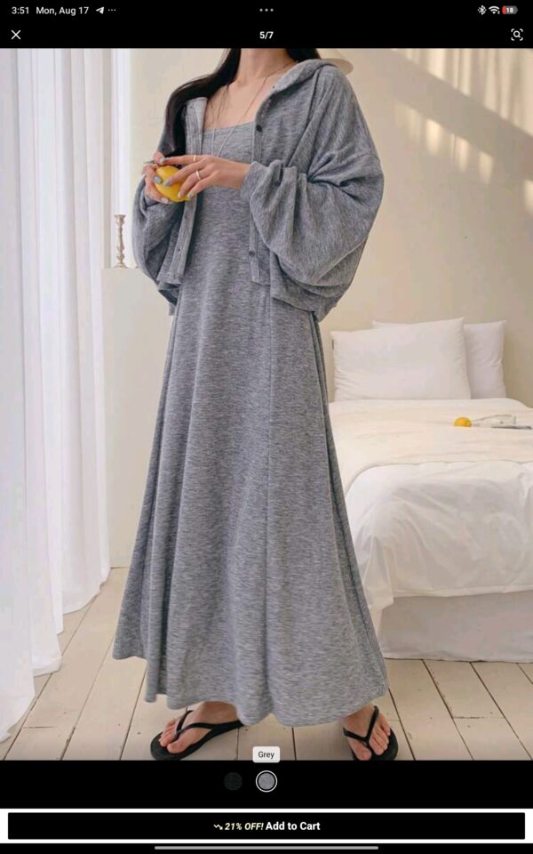 DAZY 2pcs/Set Women Autumn Embellished Drop Shoulder Long Sleeve Hooded Jacket And Sling Dress